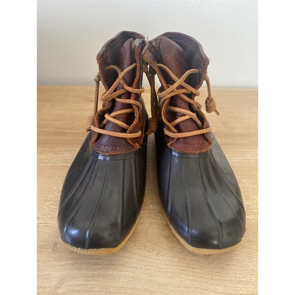Sperry Shoes - Sperry Top Sided Women’s 6.5 Brown & Black Waterproof Rubber Duck Boots With Zip